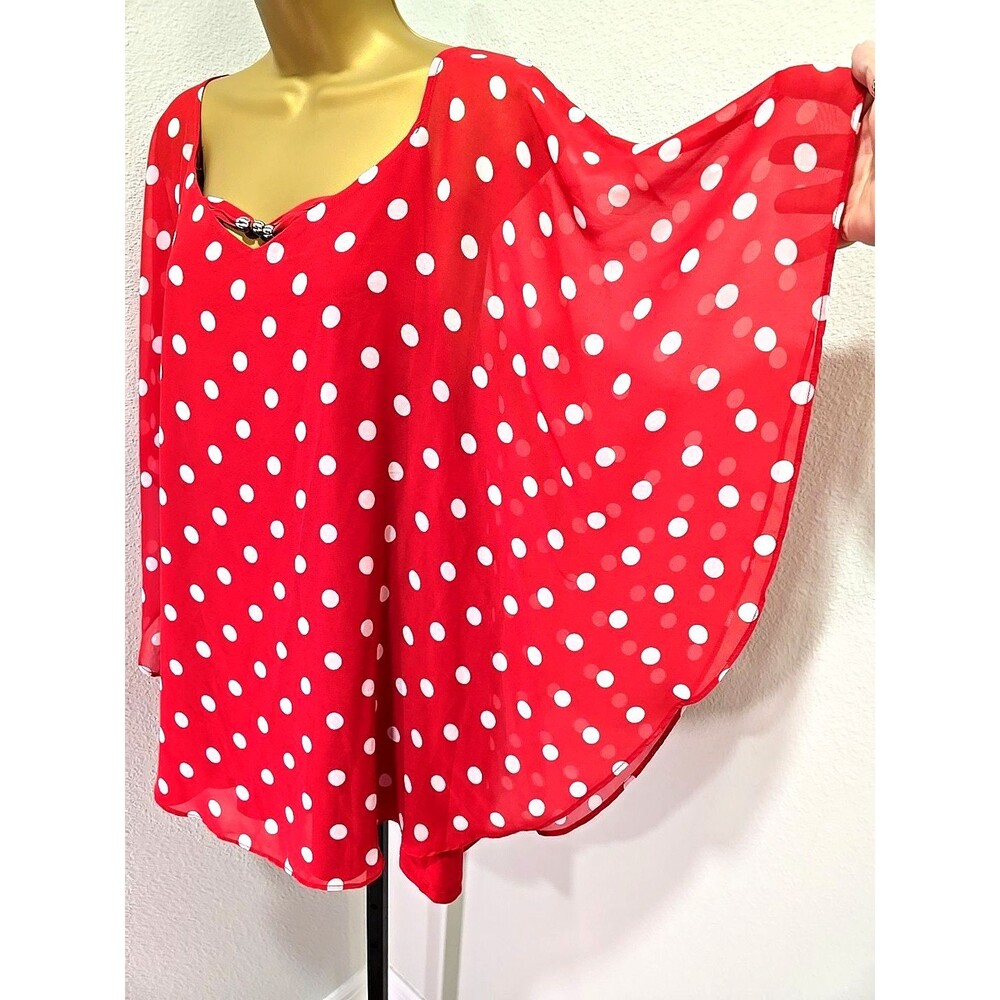Cato Blouse Size 22 24 Boho Preppy Office Red Polka Dot Butterfly Sleeve Roomy
